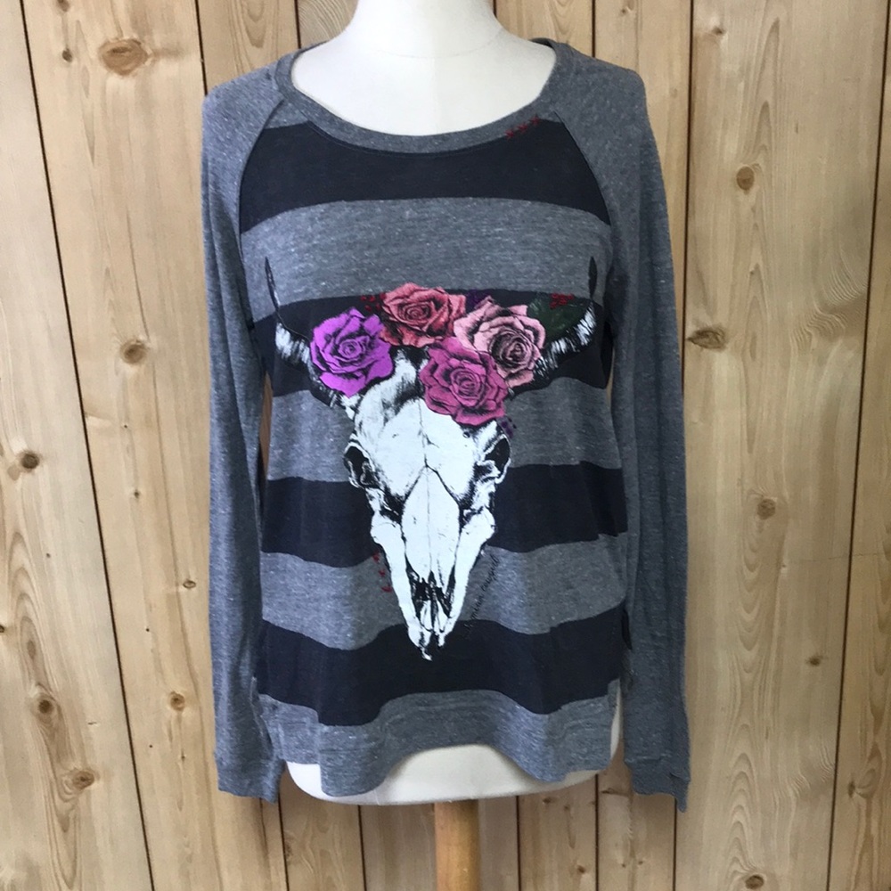 LAST CALL NWT Bohemian Cowgirl western rose skull t-shirt LARGE rodeo NFR